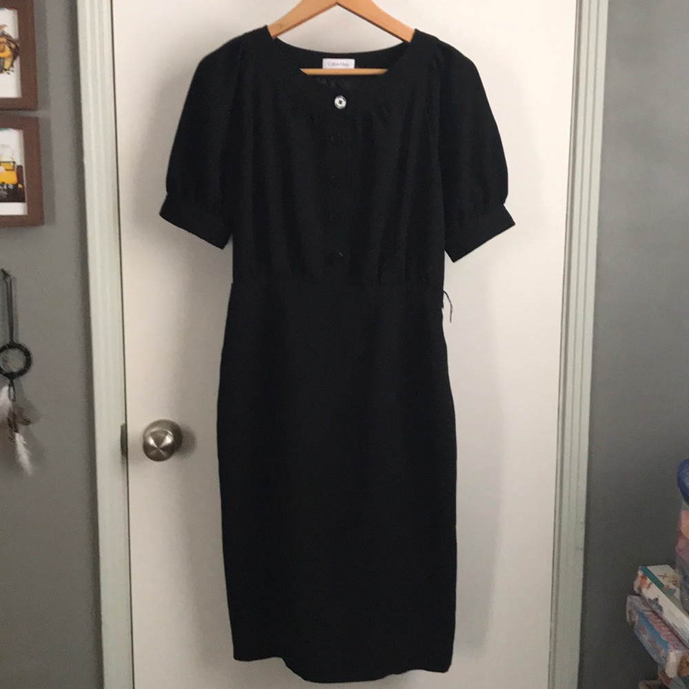 Calvin Klein black button down pencil dress